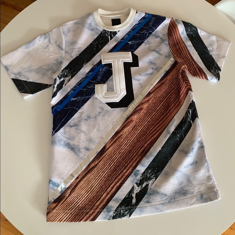 Juun.J Neoprene marble print oversize tee